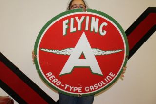 Large Flying A Aero - Type Gasoline Airplane Gas 30 " Porcelain Metal Sign