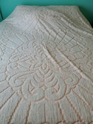 Vintage Chenille 1950 - 60 ' s Bedspread Pink 94 X 104 2