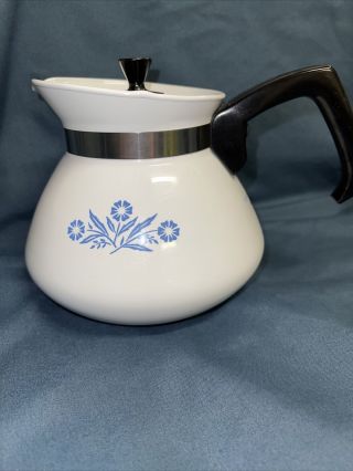 Vintage Corning Ware Kettle 6 Cup Coffee Tea Pot Cornflower Blue
