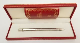 Cartier Must De Ballpoint Pen Plated Silver Twist Open W/ Cerfiticate