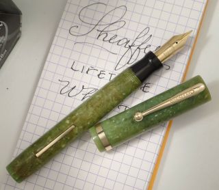 Oversize Sheaffer Lifetime Flattop Fountain Pen C1924,  Jade Green,