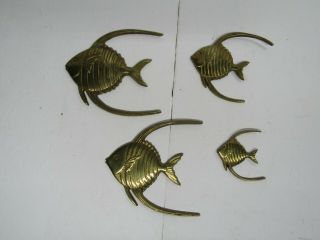 Set Of 4 Brass Angel Tropical Fish Wall Hangings Mid Century Vintage Korea