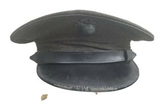 Vtg 40s Wwii Usmc Dress Cap Visor W/ Ega Badge Marines Corps Hat