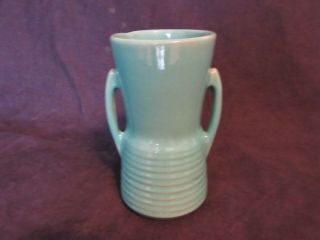 Vintage Mccoy Art Pottery Green Glaze Double Handle Vase