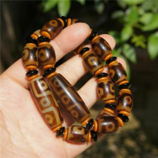 Tibetan Dzi Beads Bracelet Old Agate 9 Eyes Totem Amulet Elastic Rope Bangle 1pc