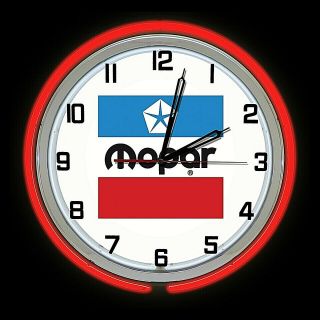 19 " Mopar Old Logo Sign Red Double Neon Clock Man Cave Garage