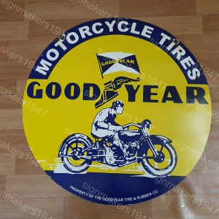 Goodyear Tires 2 Sided Porcelain Enamel Sign 30 Inches Round