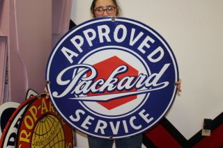 Large Packard Approved Service Car Dealership Gas Oil 30 " Porcelain Metal Sign