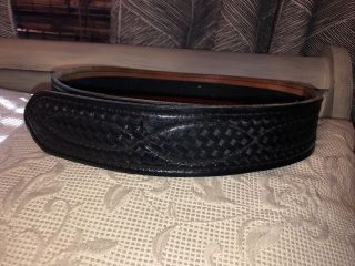 Safariland Black Leather Buckleless Belt Basket Weave Size 36 Vintage?
