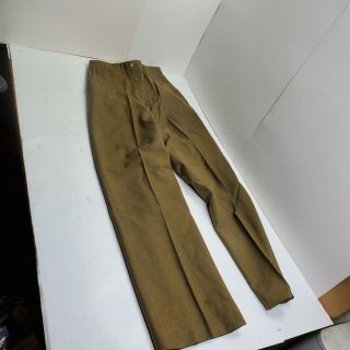 Ww2 Us Army Military Pants Wool Trousers Olive Green Button Fly 30x33