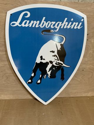 Large Heavy 24” Lamborghini Car Dealers Oil Advertising Porcelain Sign