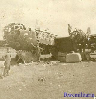 Org.  Photo: Us Troops W/ Abandoned Luftwaffe He - 177 Bomber " Edith " ; France 1944