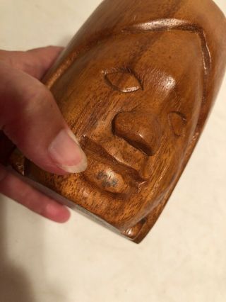 Vintage Hand Carved Wood Figural Tribal Face Hawaiian Tiki Mug 5” Tall