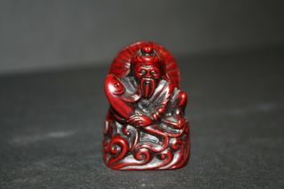 Small Vintage Carved Red Wood Chinese Man With Fish Figurine Statue