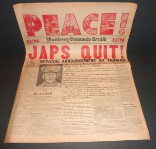 Vj Day Peace World War 2 Ii August 14 1945 Monterey Peninsula Herald California