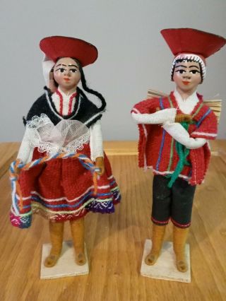 Vintage Peruvian Folk Art Handmade Folk Art Dolls - - 8 In.  High.  Man And Wife.