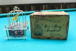 Vintage Sankyo brass bird cage wind up music box,  Spinning bird “ Love Story” 3