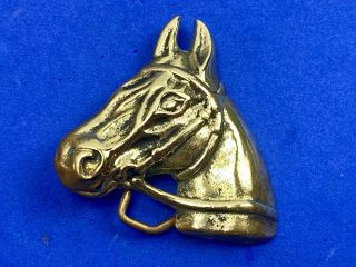 Vintage Figural Horse Head Bust Solid Brass Belt Buckle