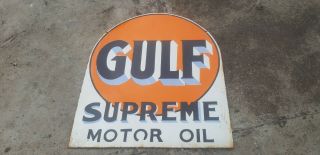 Porcelain Gulf Supreme Motor Oil Enamel Sign 21 " X 25 " Inch