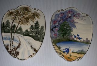Vintage Lefton Seasons Hand Painted Porcelain Wall Plaques (2)
