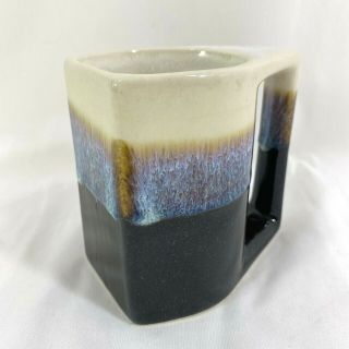 Padilla Stoneware Coffee Mug Drip Glaze Ivory Blue Brown Art Pottery Mexico
