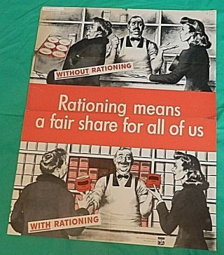 Wwii Poster - 1943 - " Rationing Means A Fair Share For All.  " 28 " X22 "