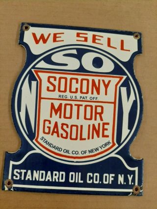 We Sell Socony Motor Gasoline Standard Oil York Porcelain Sign Gas Station