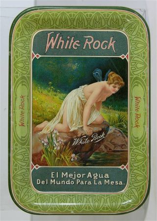 C1905 White Rock Sparkling Soda Water Tin Lithograph Tip Tray Semi - Nude Psyche