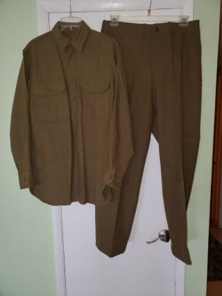 Ww 2 U.  S.  Army Wool Shirt 15 1/2 X 35 & Trousers 35 Waist.  M43 Mustard Wool