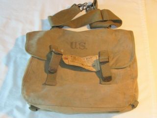 Org 1942 Us Army Military World War 2 Ww2 Musette Field Bag Railway Express Tag