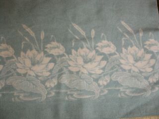Vintage Cotton Camp Blanket Sage Green W/water Lilies/cattails - Reversible - 68x74