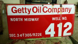 Getty Oil Company Porcelain Sign Midway Sunset Calif.  Oil Well Sign 12” X 24”