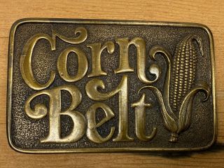 Vintage 1979 Corn Belt Brass Buckle By Ron Kinart