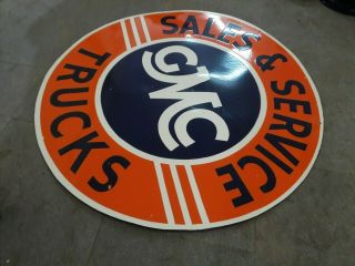 Porcelain Gmc Sales And Service Enamel Sign Size 30 " Inches Double Sided Round