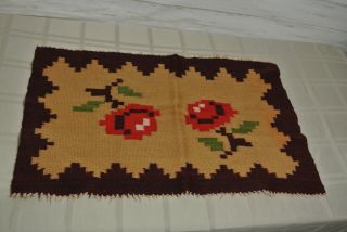 Vtg.  Indian Wool Small Rug 27 " X 16 " Native American Handmade Place Sitting Mat