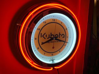 Kubota Farm Tractor Garage Bar Man Cave Orange Neon Advertising Clock Sign