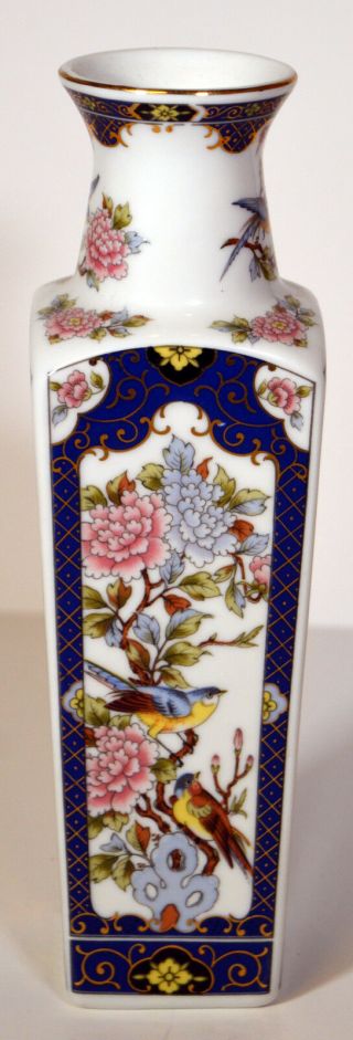 Vintage Japanese 8 " Porcelain Vase Asian Motifs Birds Flowers Blue Pattern