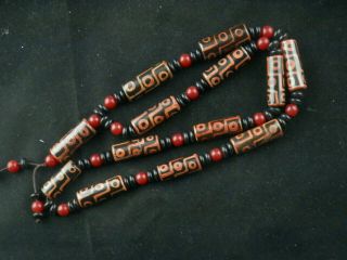 26 Inches Good Quality Tibetan Agate Dzi 9eyed Beads Prayer Necklace U147