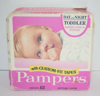 Vintage 1970s Day & Night Pampers Toddler Over 23 Lbs.  Custom Fit Tapes Diapers