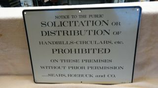 Old Sears Roebuck And Company No Solicitation Sign 1965