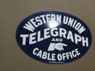 Porcelain Western Union Telegraph Enamel Sign Size 22 " X 31 " Inches Single Side