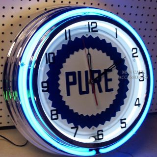 18 " Pure Gasoline Motor Oil Gas Station Sign Double Neon Clock