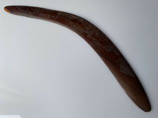 Lovely Old/vintage Aboriginal Carved Wood Boomerang With Kangaroos