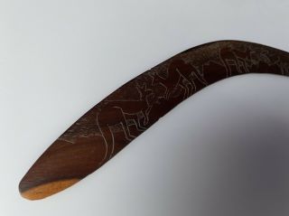 Lovely Old/Vintage Aboriginal Carved Wood Boomerang with Kangaroos 2