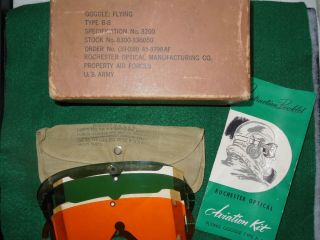 Wwii Usaaf B - 8 Aviator Flying Goggles Box Instructions Lenses Rochester Optical
