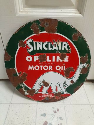 C.  1940s Sinclair Opaline Motor Oil Sign Gas Pump Plate Porcelain Dealer