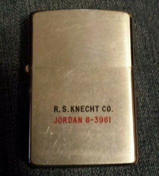 Vintage Zippo Lighter Advertising - R.  S.  Knecht Co.  Jordan 6 - 3961
