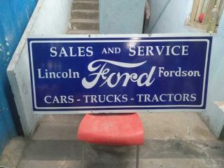 Large Ford Fordson Lincoln And Service Porcelain Enamel Double Sided Sign