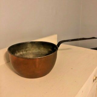 3 Qt Vintage / Antique Copper Sauce Pan Pot With Handle