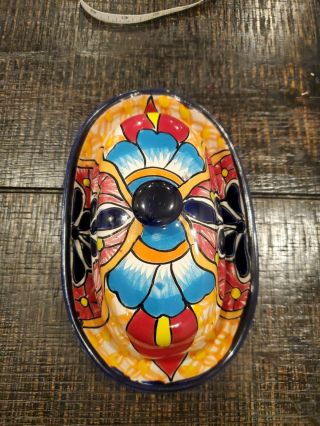 Talavera Mexican Pottery - Butter Dish 7.  5 " Hand Painted